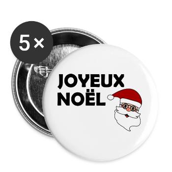 NOËL. JOYEUX NOËL. MERRY CHRISTMAS. PÈRE NOËL - Lot de 5 grands badges (56 mm) - blanc - Devant