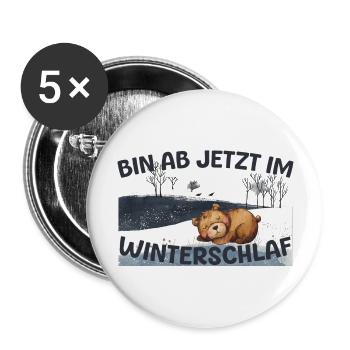 Bär im Winterschlaf Winter Schnee Geschenk Warm - Buttons groß 56 mm (5er Pack) - Weiß - Vorne