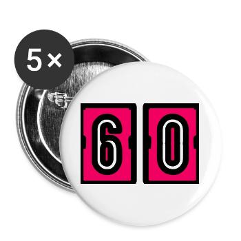 60. 60 ANS. 60e ANNIVERSAIRE. ANNIVERSAIRE 60 ANS. - Lot de 5 grands badges (56 mm) - blanc - Devant