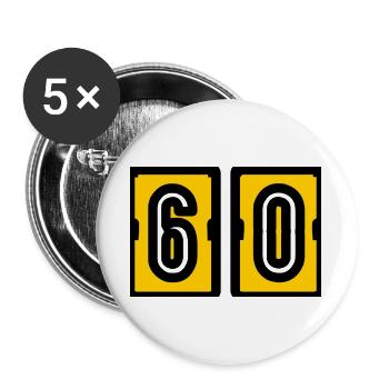 60. 60 ANS. 60e ANNIVERSAIRE. ANNIVERSAIRE 60 ANS. - Lot de 5 grands badges (56 mm) - blanc - Devant