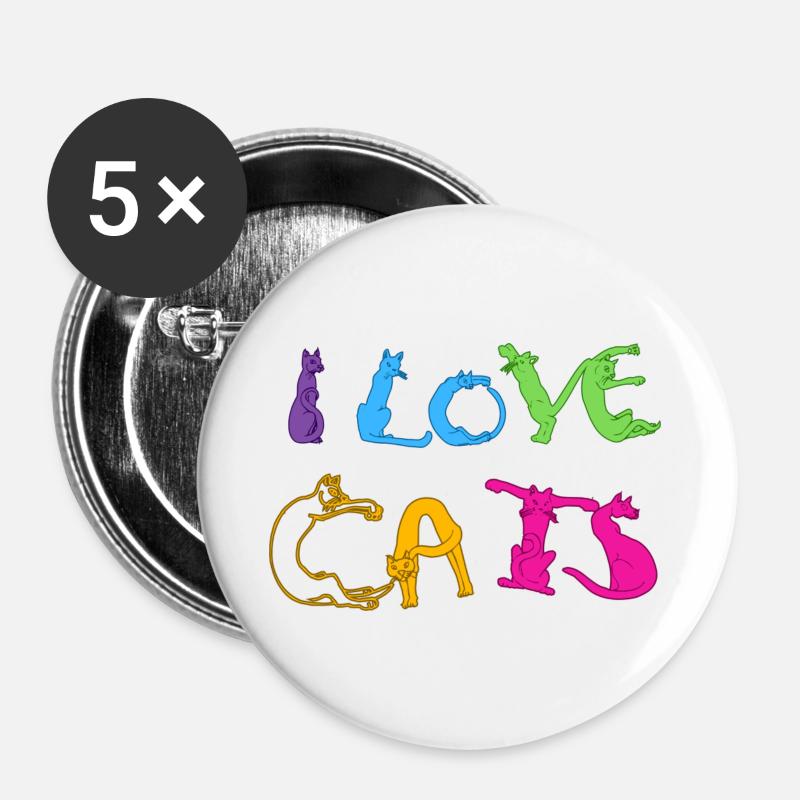 I love cats - Buttons large 2.2''/56 mm (5-pack) - white