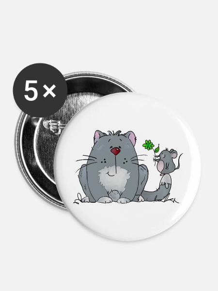 Katz und Maus - Buttons groß 56 mm (5er Pack) - Weiß