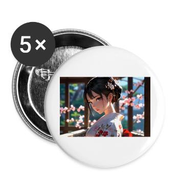 Farbenfrohe Geisha in traditioneller Eleganz - Buttons groß 56 mm (5er Pack) - Weiß - Vorne
