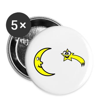 Mond und Sterne - Buttons groß 56 mm (5er Pack) - Weiß - Vorne