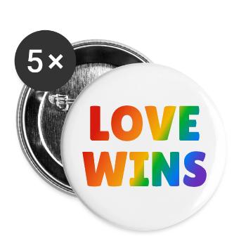 Liebe gewinnt LGBT Regenbogen Text - Buttons groß 56 mm (5er Pack) - Weiß - Vorne