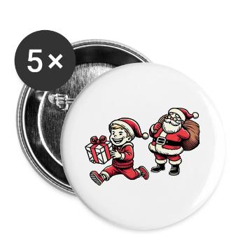Freches Kind mit Weihnachtsmann - Retro Stil - Buttons groß 56 mm (5er Pack) - Weiß - Vorne