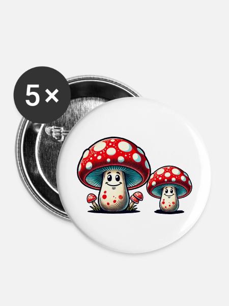 Pilze - Buttons groß 56 mm (5er Pack) - Weiß
