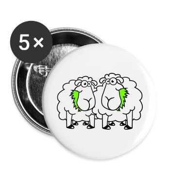 Zwei Schafe Fressen Gras 2 Freunde Team Hungrig - Buttons groß 56 mm (5er Pack) - Weiß - Vorne