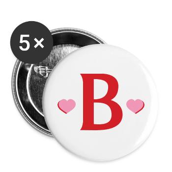 Buchstabe b rote Herzen - Buttons groß 56 mm (5er Pack) - Weiß - Vorne