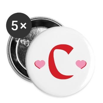 Lettre c cœurs rouges - Lot de 5 grands badges (56 mm) - blanc - Devant