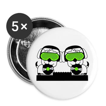 2 chiens DJ Vinyle Record Club Disco Musique Duo - Lot de 5 grands badges (56 mm) - blanc - Devant