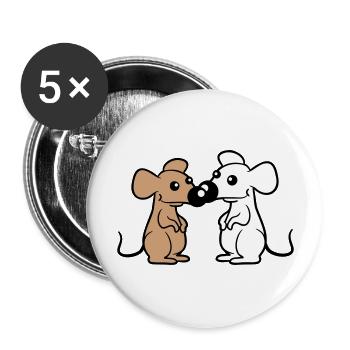 2 Mäuse Paar Verliebt Valentinstag Nasen berühren - Buttons groß 56 mm (5er Pack) - Weiß - Vorne