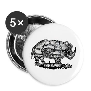 Mr. Rhino SteamPunk AnimalPunk - Buttons groß 56 mm (5er Pack) - Weiß - Vorne