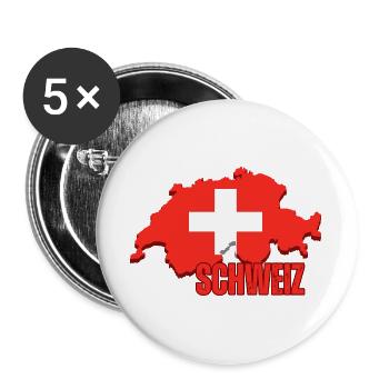 Flagge der Schweiz, Schweizer Stolz - Buttons groß 56 mm (5er Pack) - Weiß - Vorne