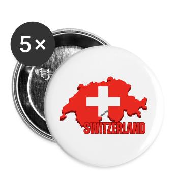 Schweizer Stolz, Flagge der Schweiz - Buttons groß 56 mm (5er Pack) - Weiß - Vorne
