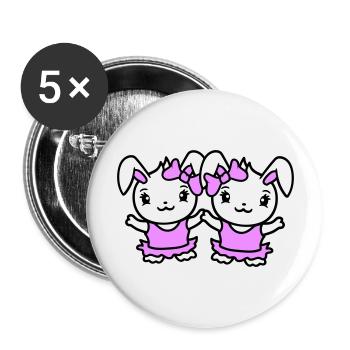 2 Hasen Mädchen Hübsche Schleife Frau Häsin Klein - Buttons groß 56 mm (5er Pack) - Weiß - Vorne