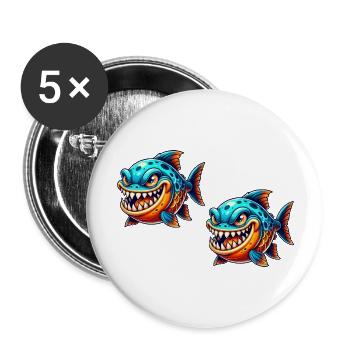 piranha comic fisch 2 - Buttons groß 56 mm (5er Pack) - Weiß - Vorne