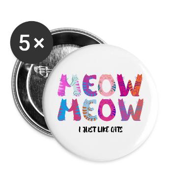 Bunte Cartoon Typografie Niedliche Katze T-Shirt 1 - Buttons groß 56 mm (5er Pack) - Weiß - Vorne
