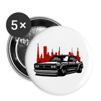 Lowrider Skyline Silhouette - Buttons groß 56 mm (5er Pack) - Weiß - Vorne