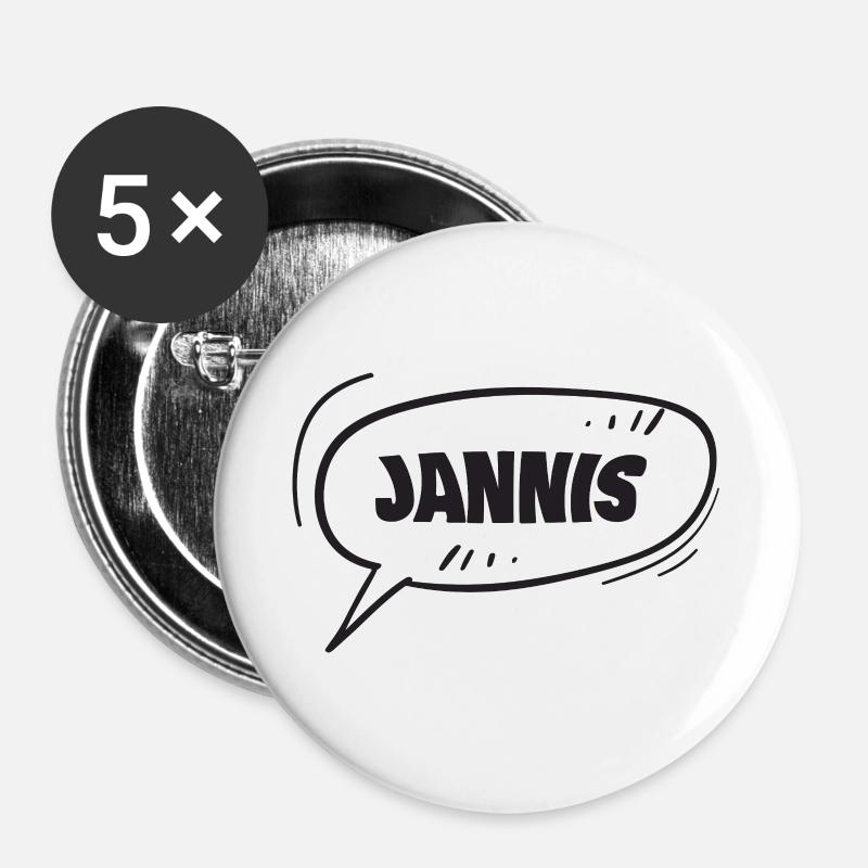 Jannis - Lot de 5 grands badges (56 mm) - blanc