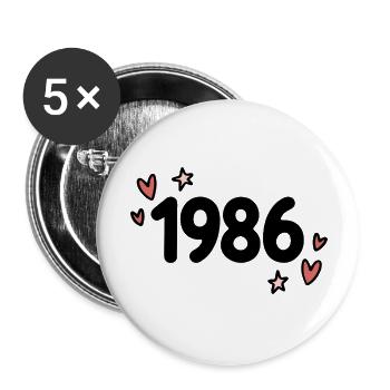 1986 Classic Vintage Retro Cute 80s - Buttons large 2.2''/56 mm (5-pack) - white - Front
