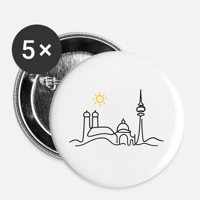 München - Buttons groß 56 mm (5er Pack) - Weiß