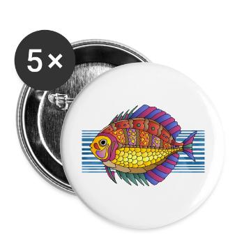 Poisson - Lot de 5 grands badges (56 mm) - blanc - Devant