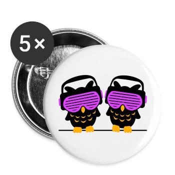 2 DJ hiboux casque musique écoute club disco soirée - Lot de 5 grands badges (56 mm) - blanc - Devant