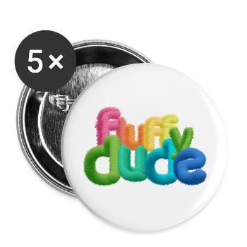 Fluffy Dude – Bunte 3D-Typografie mit plüschigem C - Buttons groß 56 mm (5er Pack) - Weiß - Vorne
