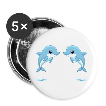 Two baby blue twin dolphins jumping - Buttons large 2.2''/56 mm (5-pack) - white - Front