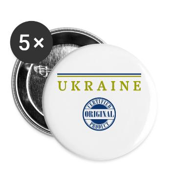 Ukrainische Flagge, ich liebe die Ukraine - Buttons groß 56 mm (5er Pack) - Weiß - Vorne