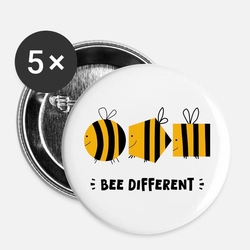 Bee Different – einzigartiges Bienengekritzel, verspielte Kunst - Buttons groß 56 mm (5er Pack) - Weiß