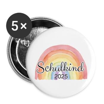 Schulkind Regenbogen bunt - Buttons groß 56 mm (5er Pack) - Weiß - Vorne