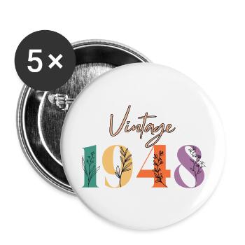 Vintage 1948 florale - Lot de 5 grands badges (56 mm) - blanc - Devant