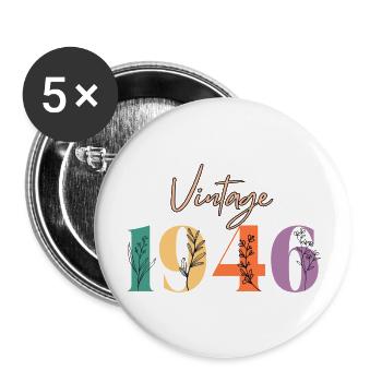 Vintage 1946 florale - Lot de 5 grands badges (56 mm) - blanc - Devant