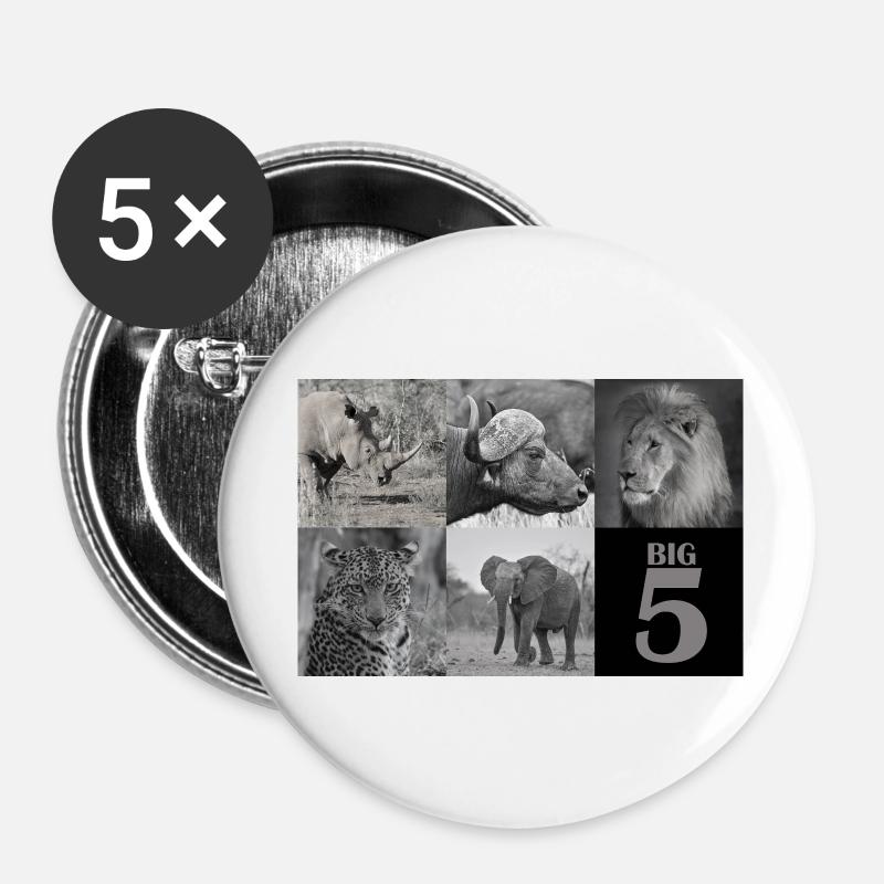 Africa's Big 5 - Buttons large 2.2''/56 mm (5-pack) - white