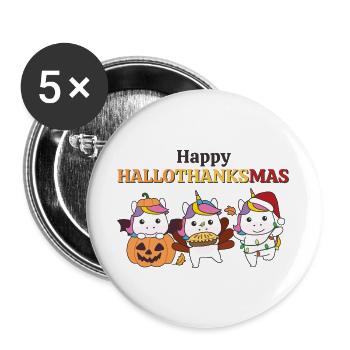 Happy Hallothanksmas Einhorn Weihnachts Einhörner - Buttons groß 56 mm (5er Pack) - Weiß - Vorne