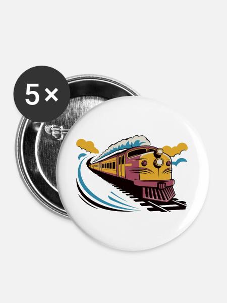 Retro-moderne Lokomotivillustration - Buttons groß 56 mm (5er Pack) - Weiß