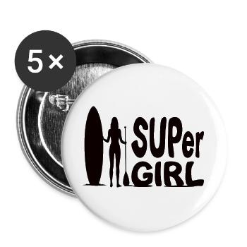 SUPer Fille avec Stand Up Paddle SUP Design - Lot de 5 grands badges (56 mm) - blanc - Devant