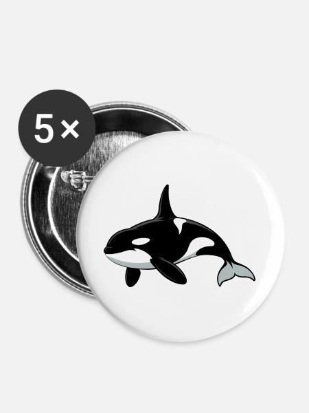 Orca Meerestier-Liebhaber - Buttons groß 56 mm (5er Pack) - Weiß
