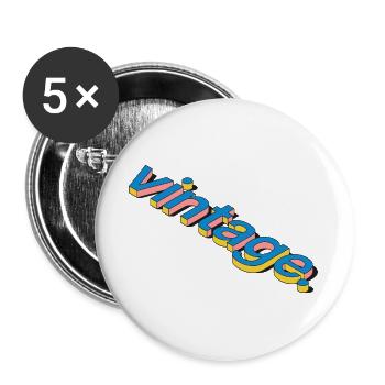 Vintage Retro 3D Typography Design - Buttons groß 56 mm (5er Pack) - Weiß - Vorne