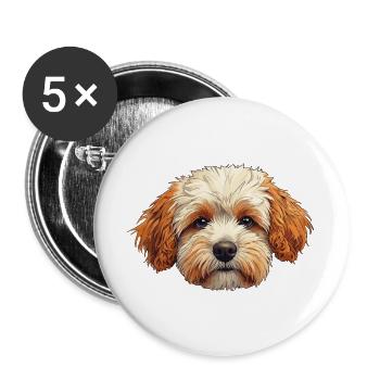 Hund - Buttons groß 56 mm (5er Pack) - Weiß - Vorne