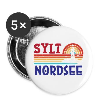 Nordsee Urlaub SYLT NORDSEE INSEL Lustiges - Buttons groß 56 mm (5er Pack) - Weiß - Vorne