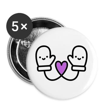 Süße Handschuhe mit Herz | Winter Liebe - Buttons groß 56 mm (5er Pack) - Weiß - Vorne