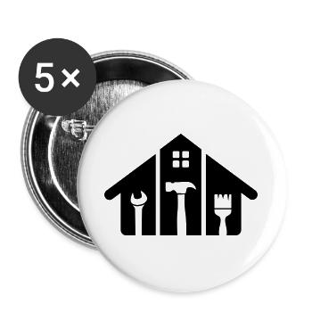 Haus & Handwerk – Hammer Pinsel Werkzeug - Buttons groß 56 mm (5er Pack) - Weiß - Vorne