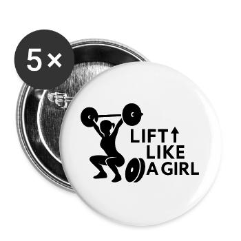 Heben Sie wie ein Mädchen Gewichtheben Silhouette - Buttons groß 56 mm (5er Pack) - Weiß - Vorne