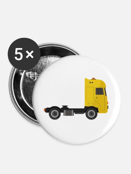 Sattelzug-Lastwagen - Buttons groß 56 mm (5er Pack) - Weiß