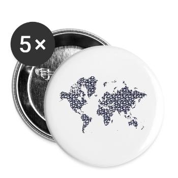 Weltkarte Schwarz-Weißes Blumendesign - Buttons groß 56 mm (5er Pack) - Weiß - Vorne