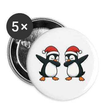 Two penguins dabbing in Christmas look - Buttons large 2.2''/56 mm (5-pack) - white - Front