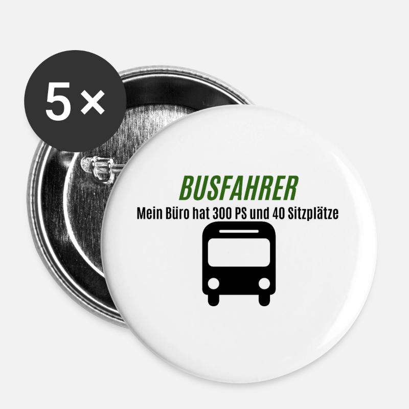 Bus Driver Green Logo Shirt - Buttons large 2.2''/56 mm (5-pack) - white